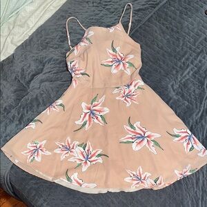 Lulu's Tan and Pink Sleeveless Halter Sundress